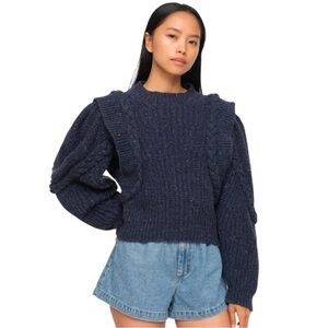 Sea New York Giada Puff Sleeve Chunky Knit Sweater Navy Size Medium